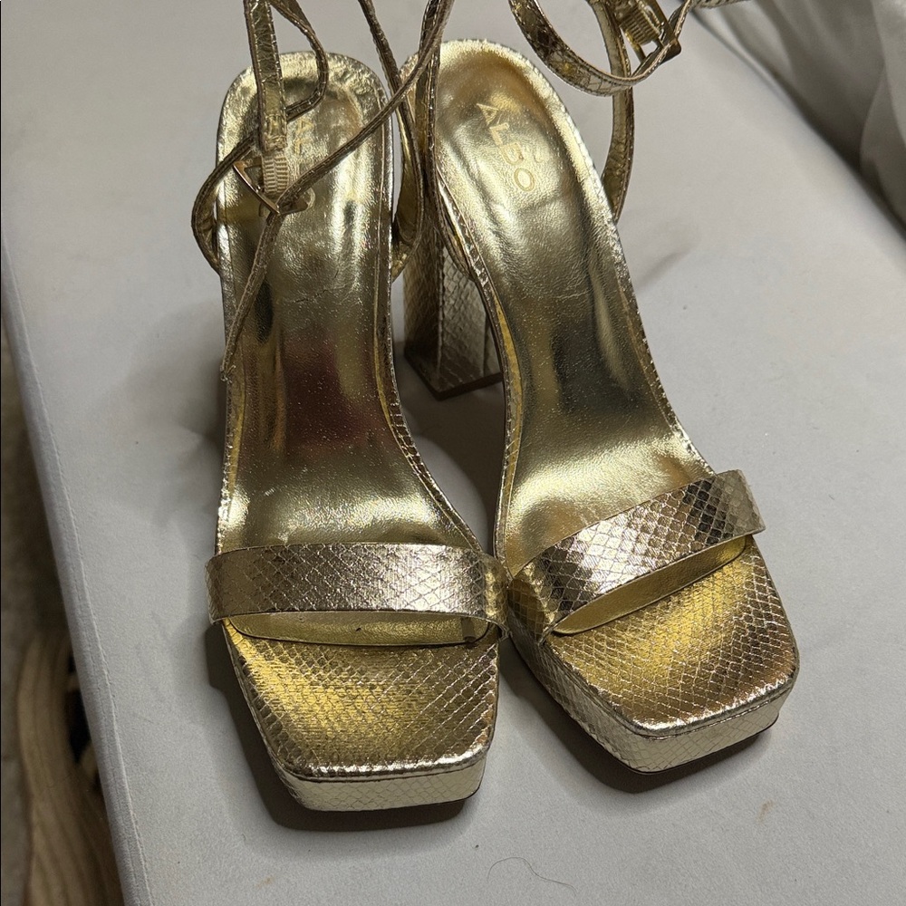Aldo Gold Textured Platform Sandals